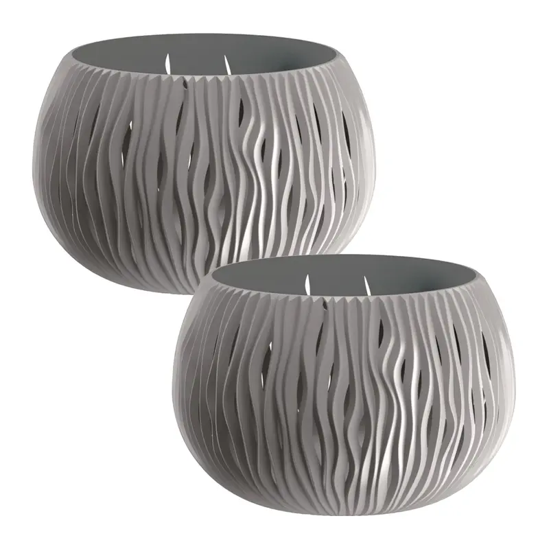 2 macetas plástico Bowl Sandy gris piedra Ø18x13,6cm