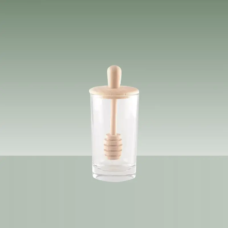 AULICA | TARRO MIEL CRISTAL Y MADERA CILINDRO 6X6X13