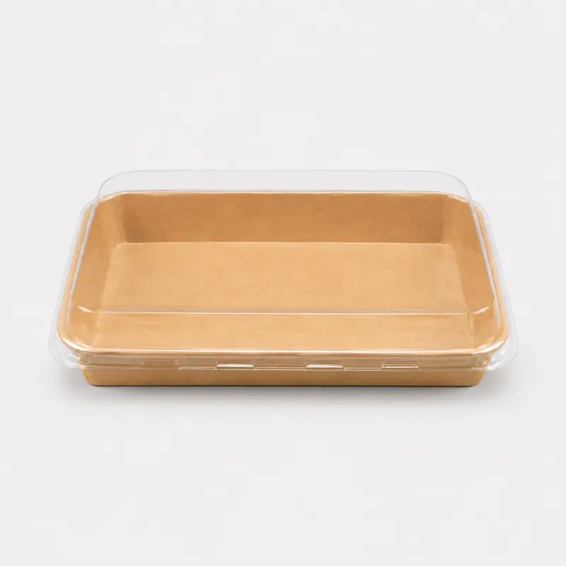 Bandeja kraft con tapa para sushi. 22.1 x 13.8 x 2.4 cm - 300 uds