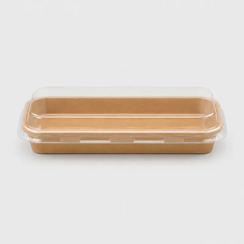 Bandeja kraft con tapa para sushi. 22.1 x 9.1 x 2.5 cm - 300 uds