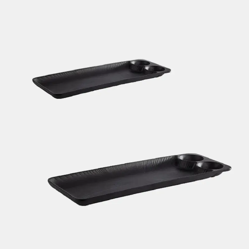 Bandeja melamina negra Nero con 2 salseros. 41 x 15 cm - 1 Ud