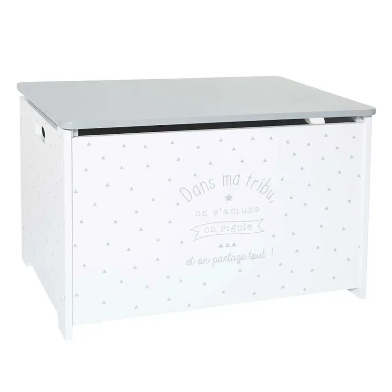 Baúl infantil para juguetes madera blanco y gris 58x37,5x38cm