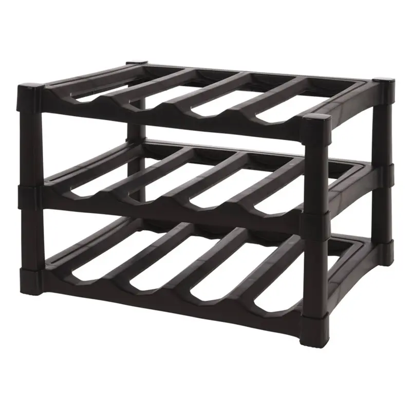 Botellero 3 capas apilables PP negro 12 botellas 39x30x25cm