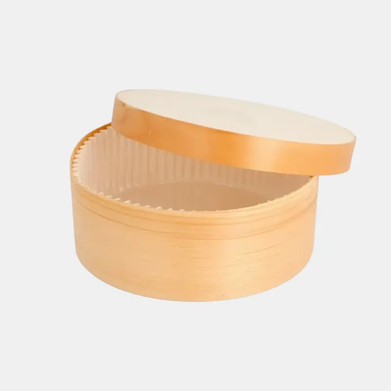 Caja de madera horneable + Papel de cocción. ø10.7 x 4 cm. 300 ml - 120 uds.