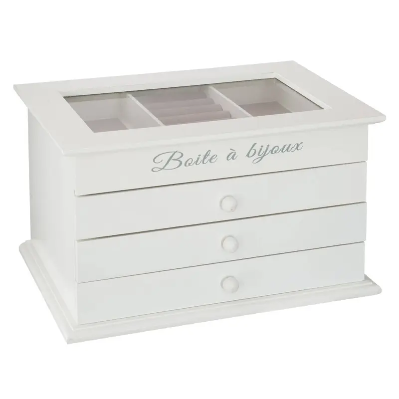 Caja joyería madera 3 cajones color blanco