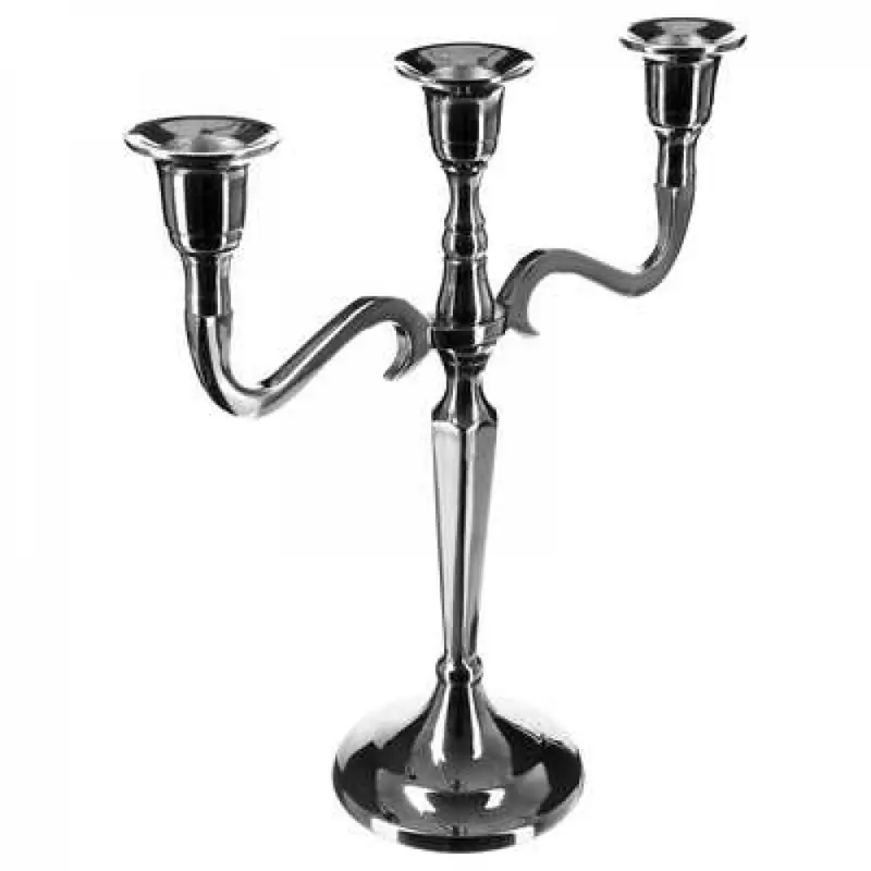 Candelabro metal moderno plateado 3 brazos 22,5x9,1x26,5cm