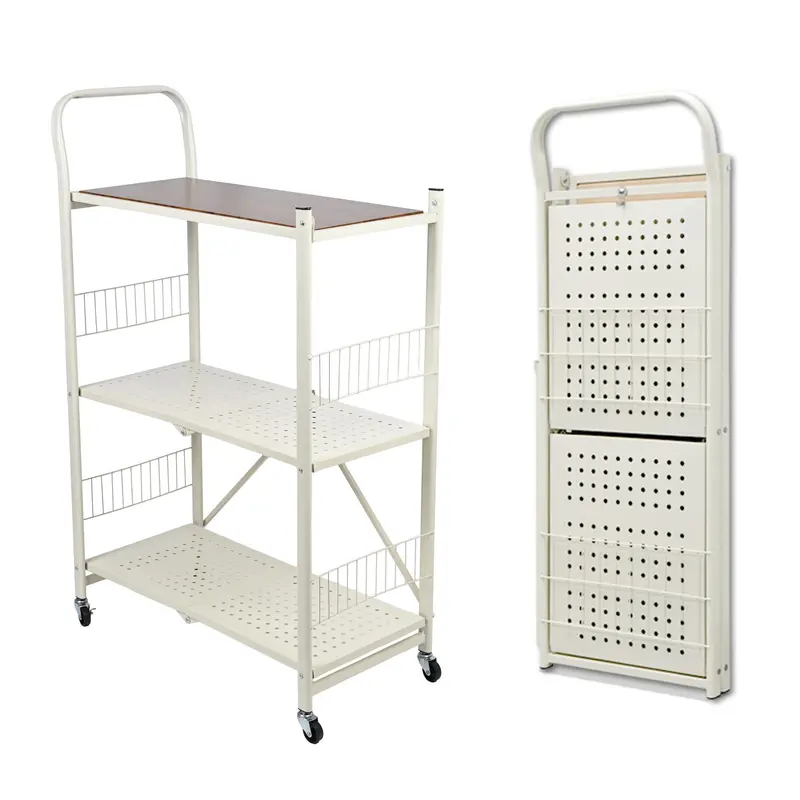 Carrito estantería plegable 3 estantes Blanco