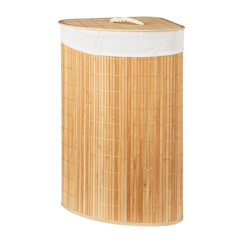 Cesta de ropa bambú rincón color natural 35x35x60cm