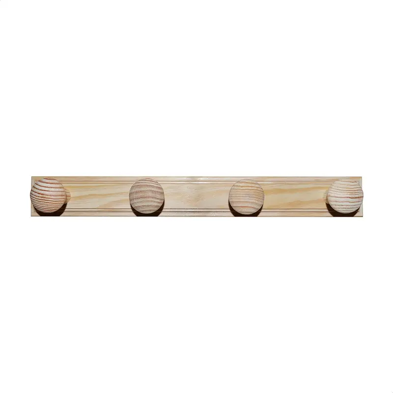 Colgador 4 pomos madera sin barniz 48x9x6 cm