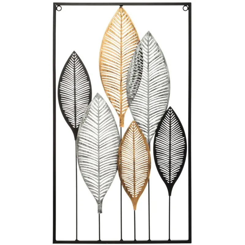 Cuadro decorativo hojas metal para pared 37x65cm