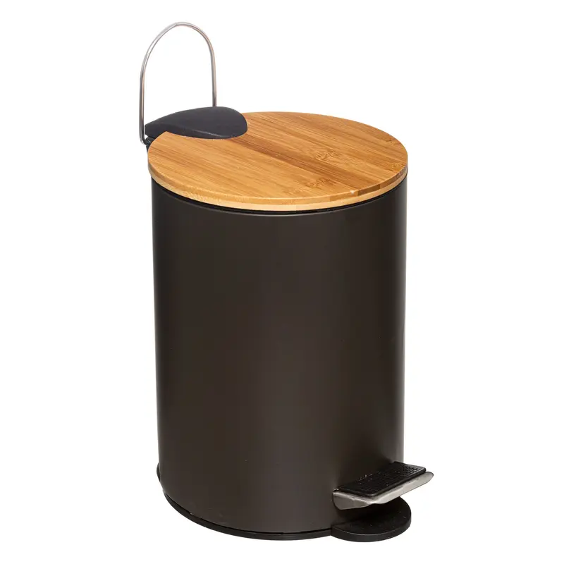 Cubo de pedal 3L con tapa bambú moderno negro