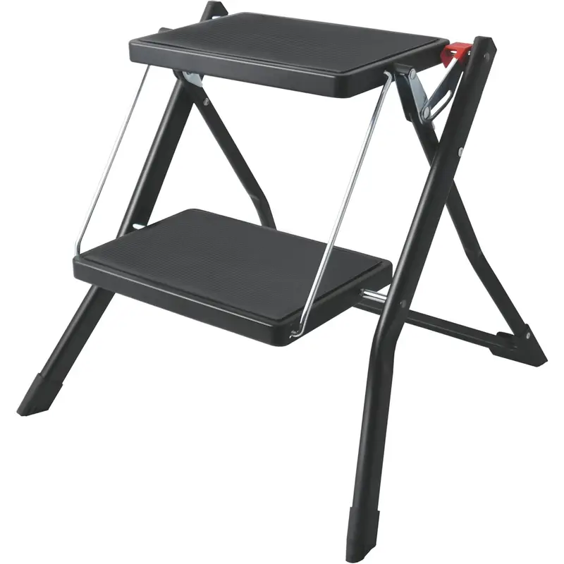 Escalera plegable 2 peldaños acero negro antideslizante y ligera