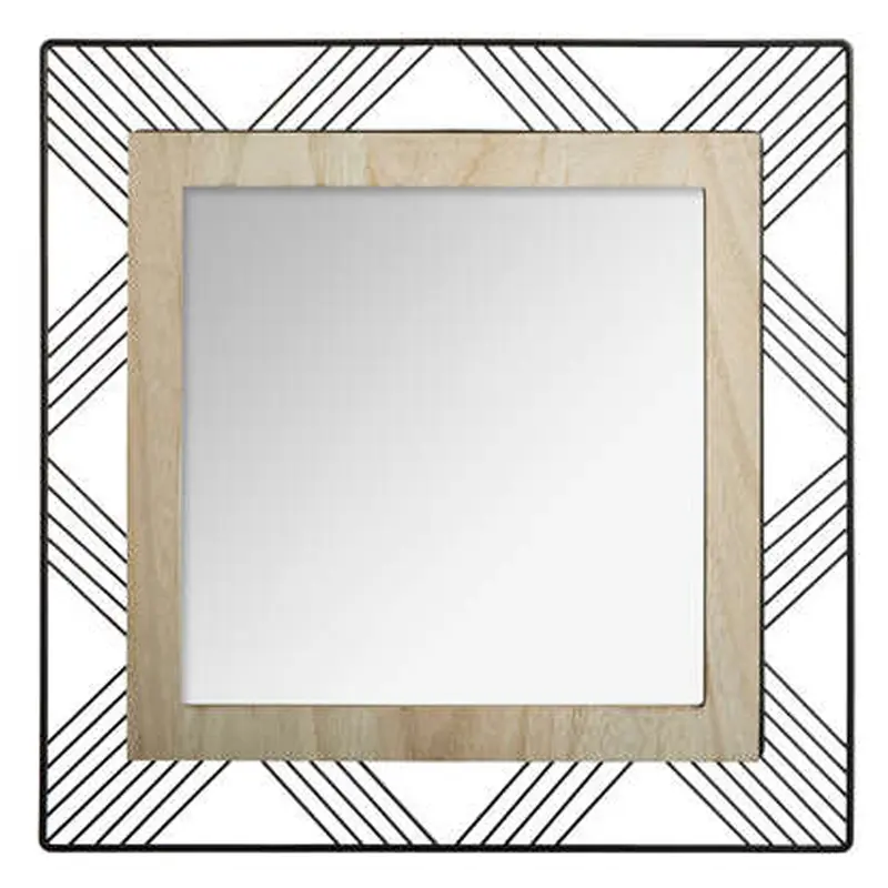 Espejo cuadrado metal y madera 45,5x45,5cm