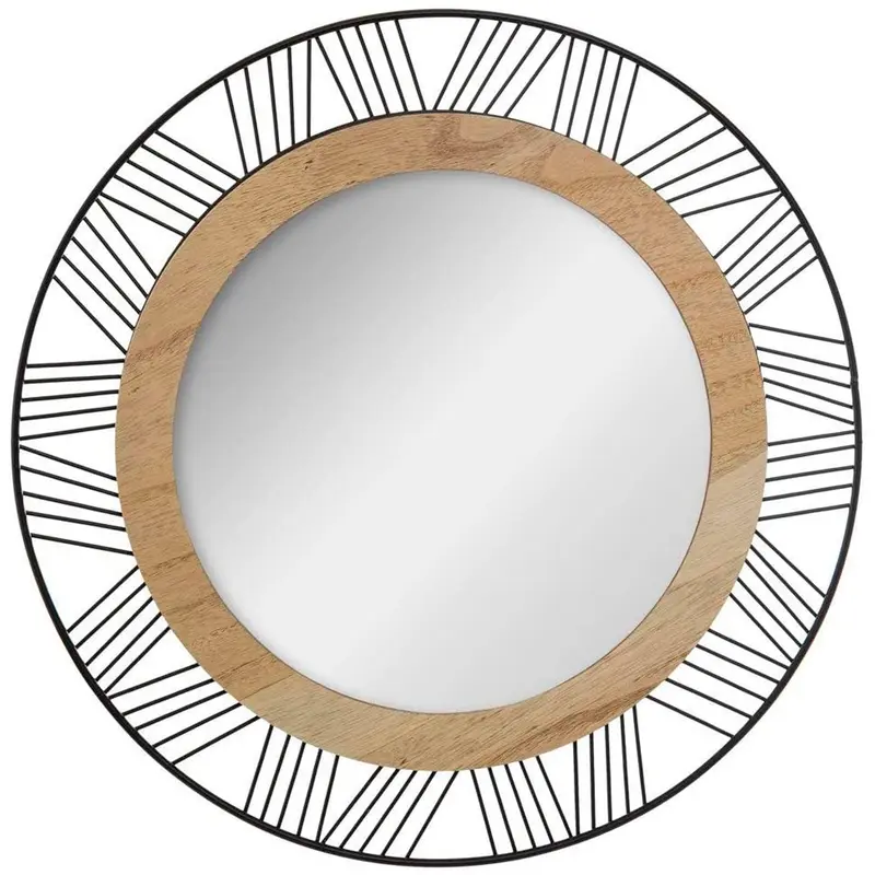 Espejo redondo de pared madera y metal Ø45cm