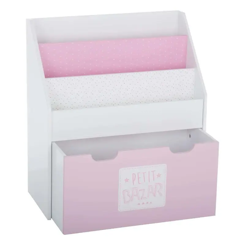 Estantería con cajón, ruedas y diseño rosa 62,7x30x70cm