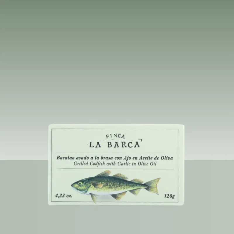 FINCA LA BARCA | BACALAO ASADO CON AJO EN ACEITE OLIVA 120G