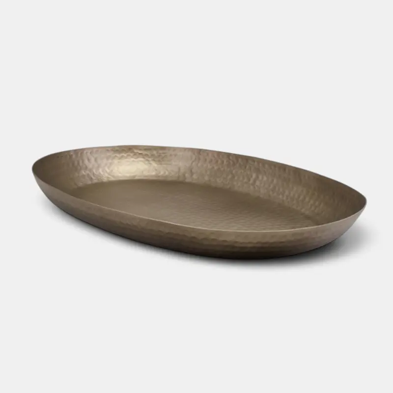 Fuente ovalada martillada acabado acero vintage para buffet. 56 x 39 x 6 cm - 1 ud.