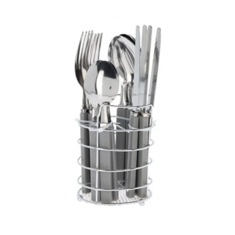 Juego de 17 cubiertos en soporte acero inoxidable mango PP