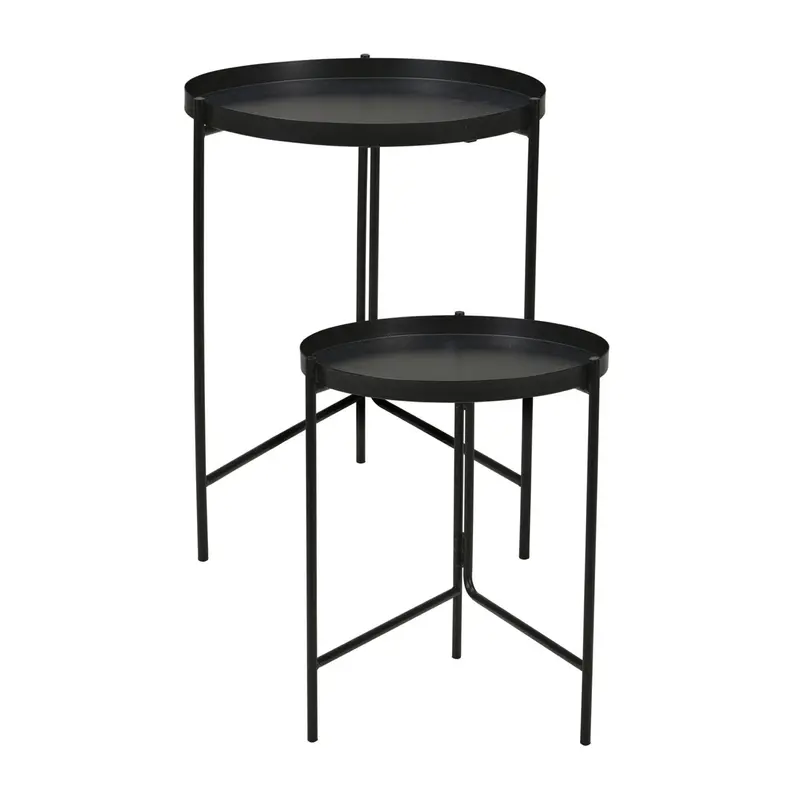 Juego de 2 mesas auxiliares redondas metal negro Ø31 Ø36cm