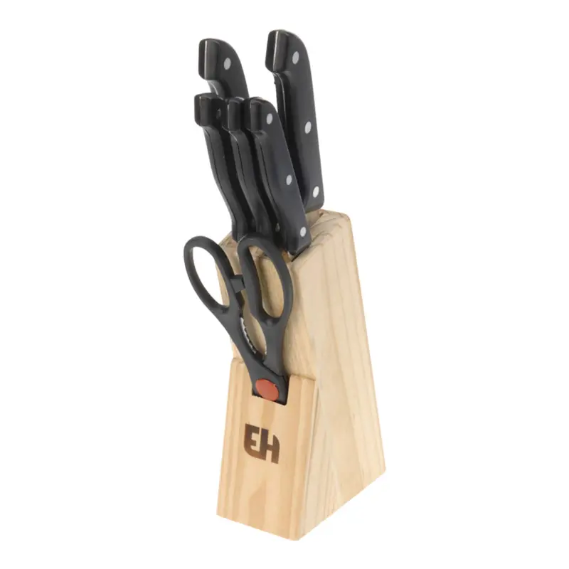 Juego de cuchillos 6 pzs acero con taco de madera