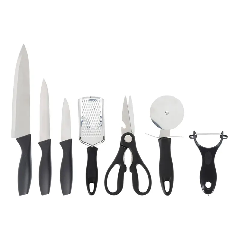 Juego de cuchillos de cocina 7 pzs acero inoxidable mangos negros