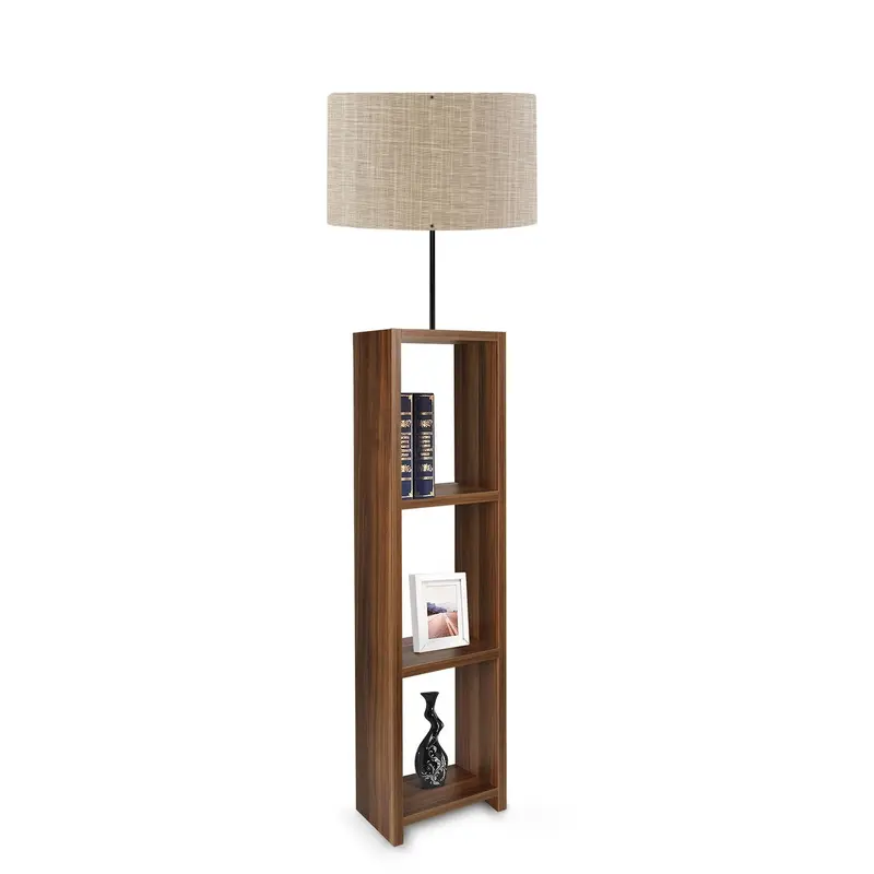 Lámpara de pie con estantes nogal pantalla beige PVC 21x38x150 cm