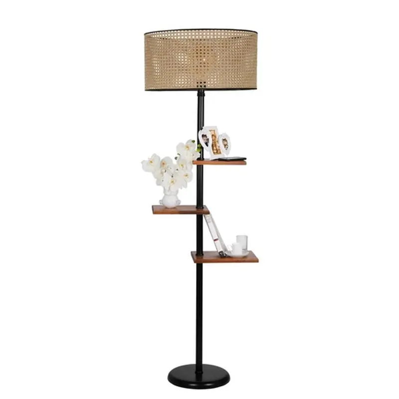 Lámpara de pie metal negro marrón 45x45x170 cm casquillo E27