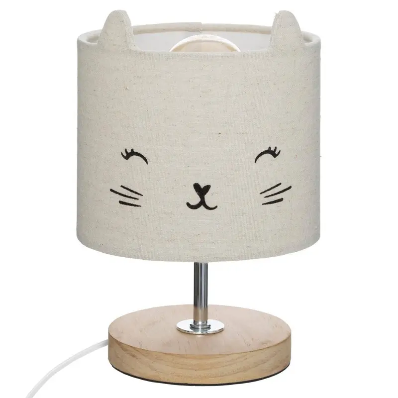 Lámpara infantil gato algodón y madera Ø15x21cm