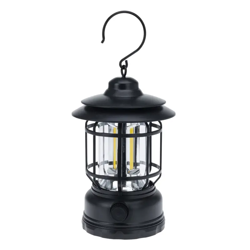 Luz de camping LED 3 bombillas recargable USB negro Ø11,5x17,8cm