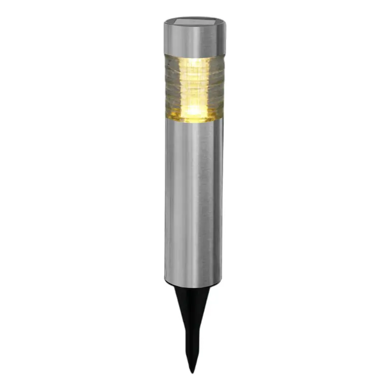 Luz solar acero inox pantalla cristal LED blanco cálido Ø6x27cm