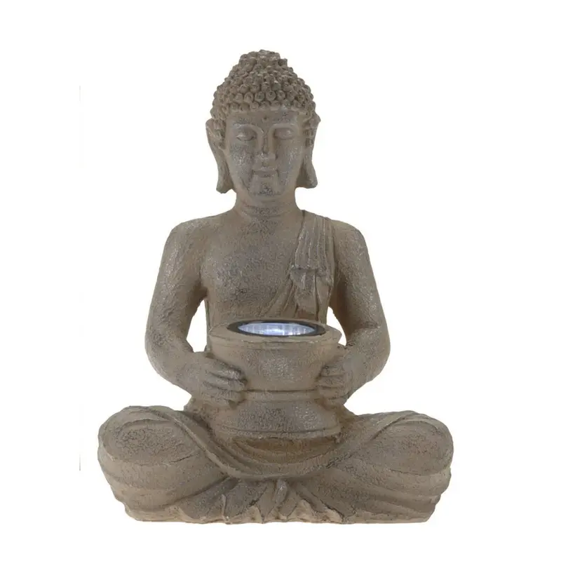Luz solar Buda polystone acabado plata oxidada 21x14x28cm