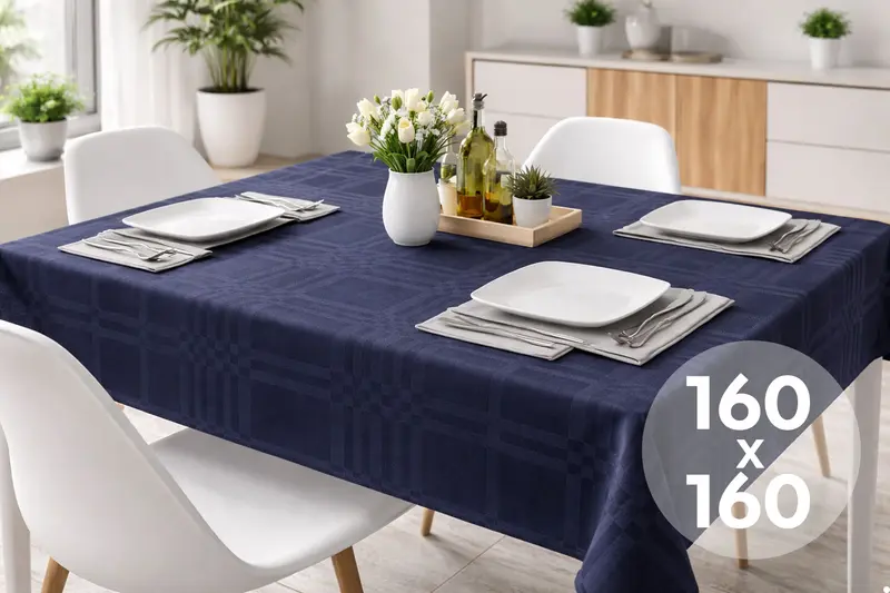 Mantel Extratela Cuadros 160x160cm Azul (Confeccionado a 156x156cm)
