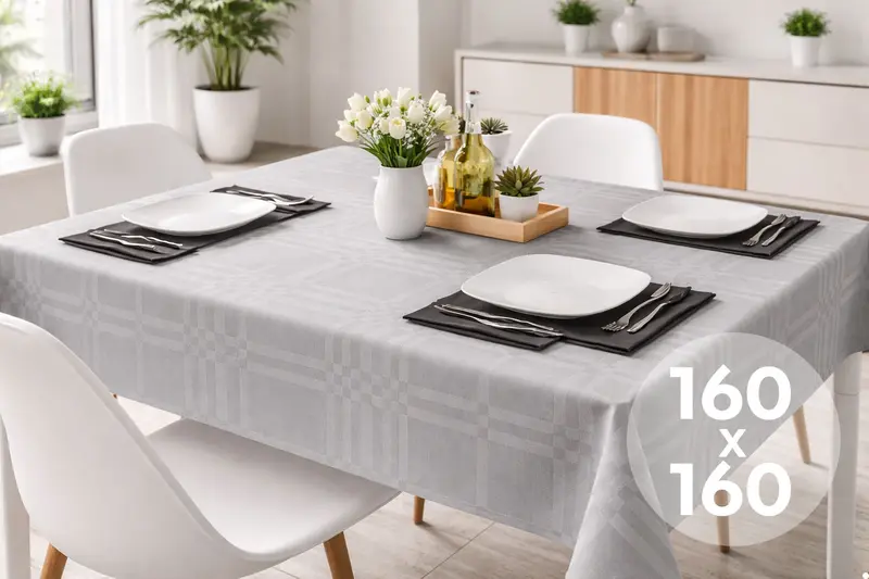 Mantel Extratela Cuadros 160x160cm Gris (Confeccionado a 156x156cm)