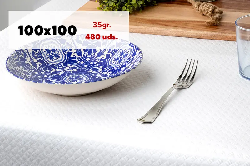 Mantel Papel 100x100cm 35gr Blanco, 480uds