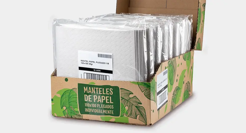 Mantel papel 100x100cm 35gr Pleg. 1/8 Blanco, 150uds (Embolsado a 10uds y doblado)