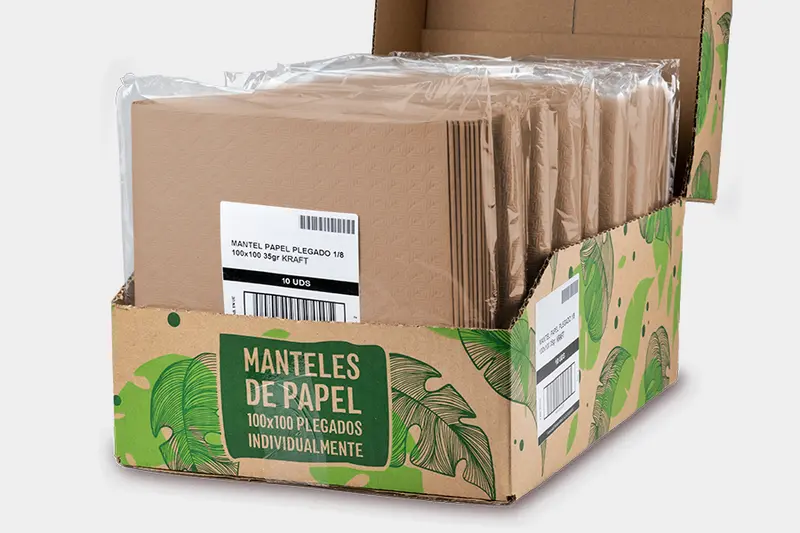Mantel papel 100x100cm 35gr Pleg. 1/8 Eco Nature, 150uds (Embolsado a 10uds y doblado)
