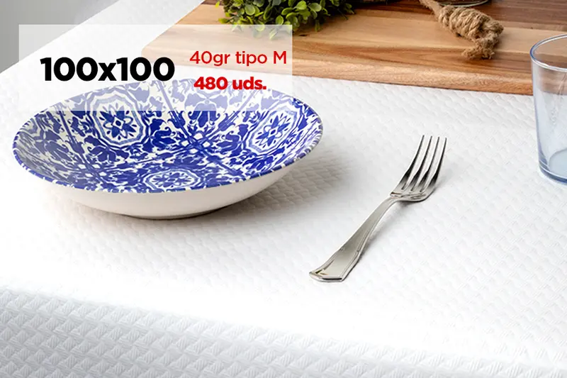 Mantel Papel 100x100cm 40gr Tipo E Blanco, 480uds