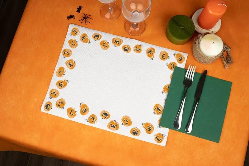 Mantel papel 30x40cm 45gr Blanco Deco. Halloween, Estuche de 500uds