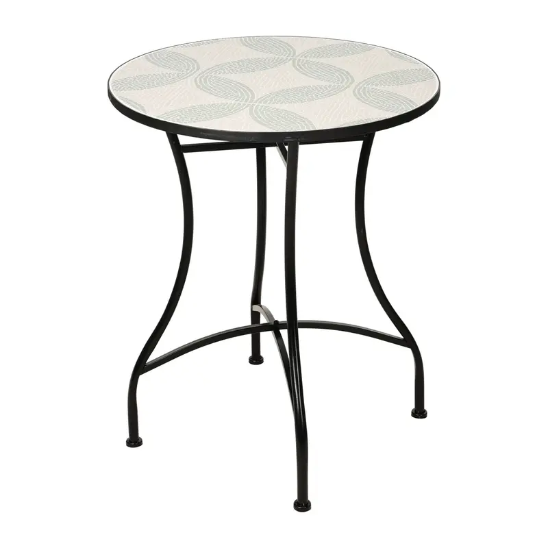 Mesa bistró mosaico hierro 60x71cm crema y verde salvía