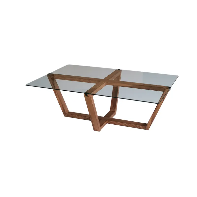 Mesa de centro vidrio templado y melamina nogal 105x65x35cm