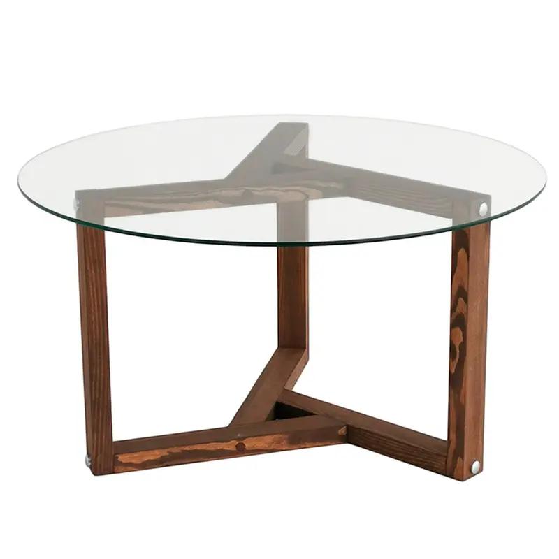 Mesa de centro vidrio templado y pino macizo color nogal Ø75x40cm