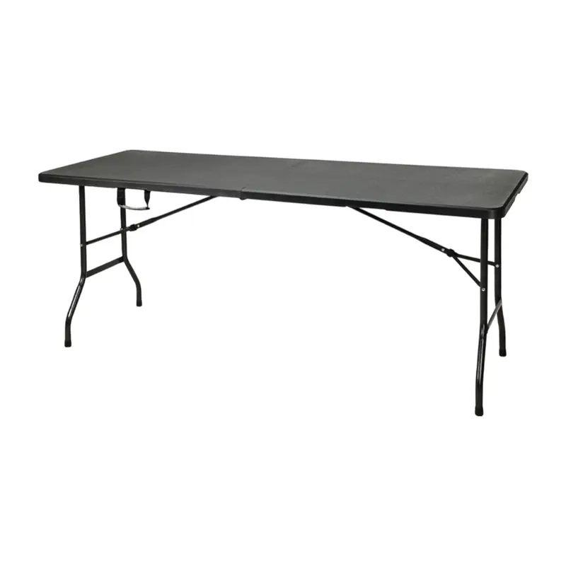 Mesa plegable negra con mecanismo bloqueo automático 180x70x74cm
