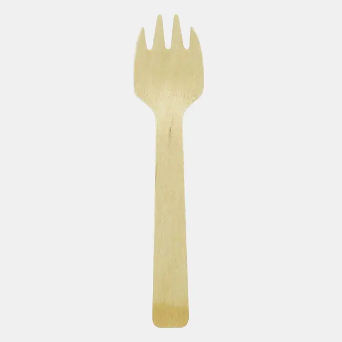 Mini tenedor-cuchara de madera biodegradable. 10,2 cm - 3000 Uds.