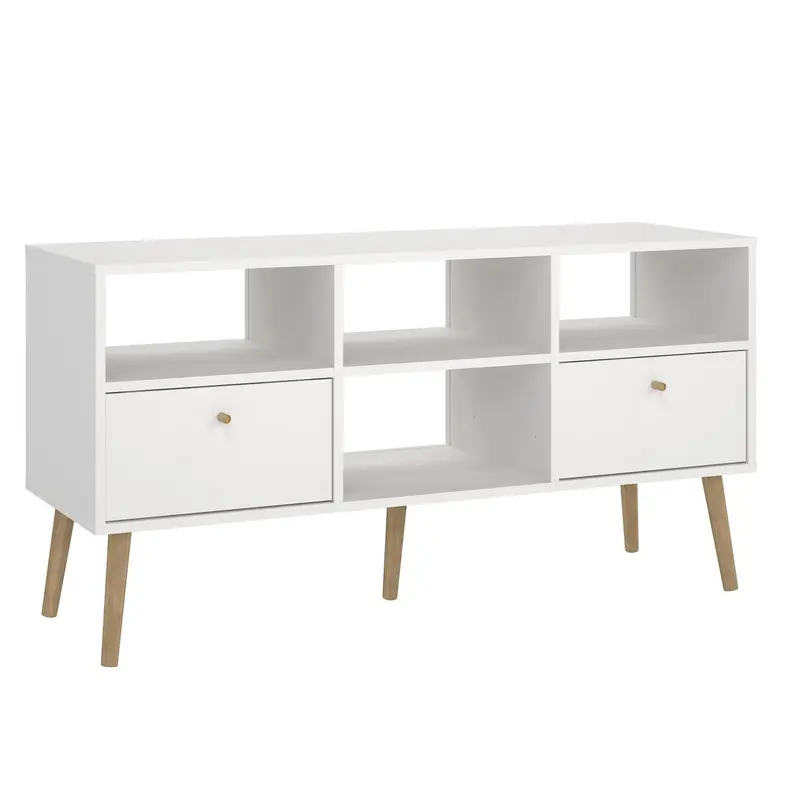 Mueble TV salón 2 cajones blanco 118x40x61 cm