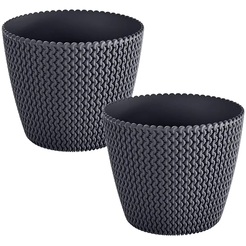 Pack 2 macetas redondas plástico Splofy 8 L antracita Ø25,9x22 cm