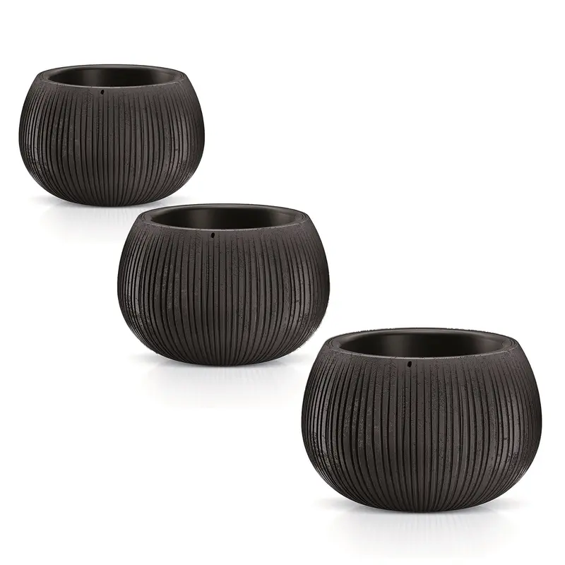 Pack 3 macetas plástico Beton Bowl cemento negro