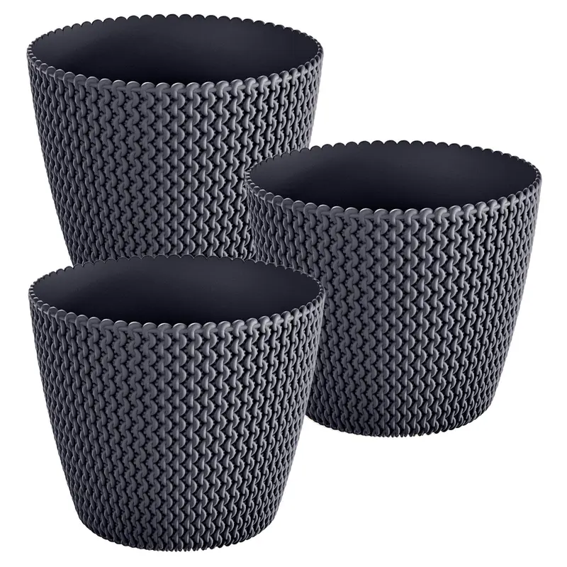 Pack 3 macetas redondas plástico Splofy 8 L antracita Ø25,9x22 cm