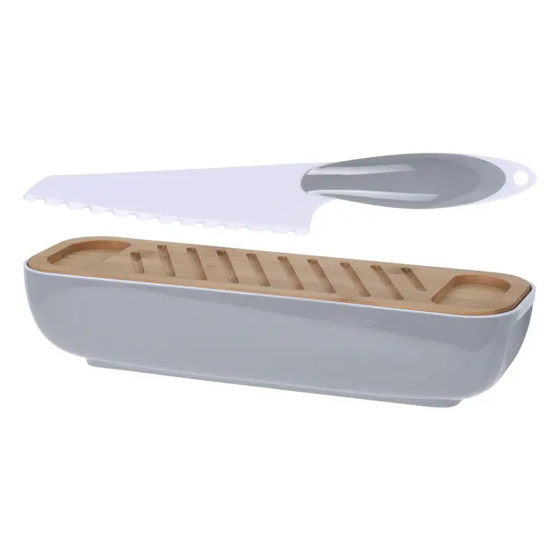 Panera de bambú con cuchillo diseño bicolor 40x12,5x8,5cm