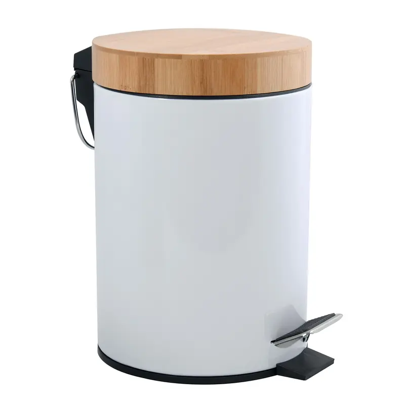 Papelera baño 3L inox tapa bambú cierre suave