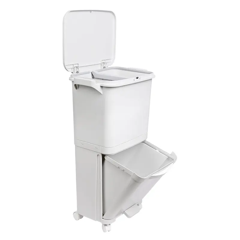 Papelera reciclaje con pedal y ruedas, 2 o 3 compartimentos